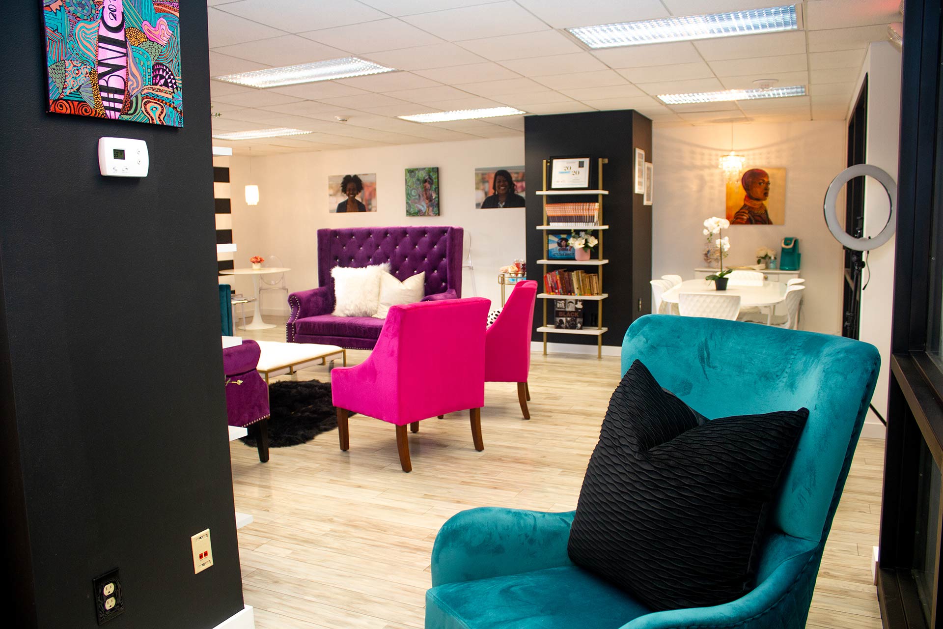 velvet furniture in coworking space